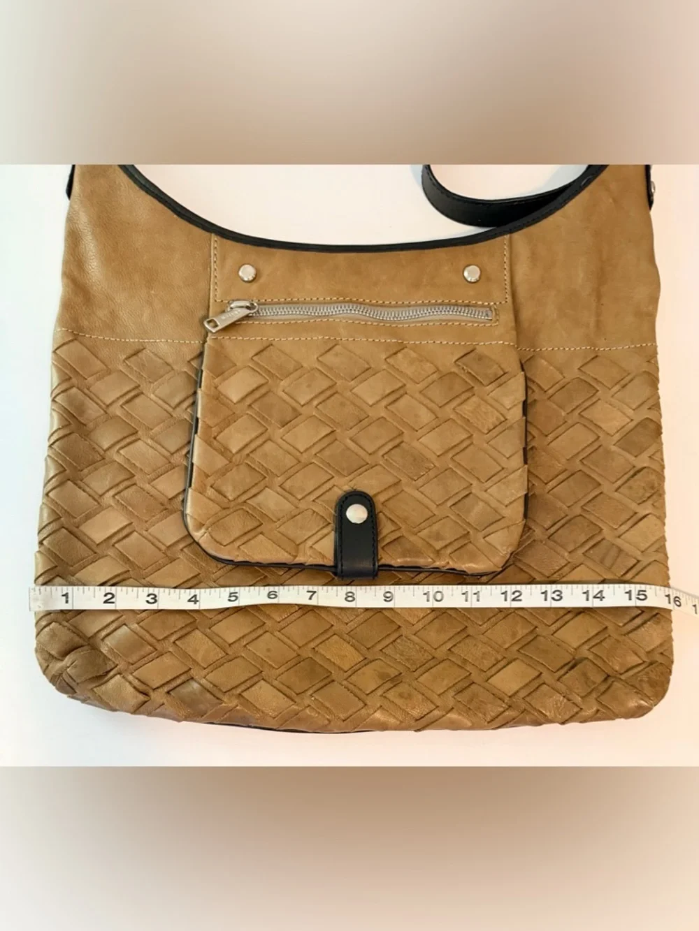 Gryson Woven Leather Crossbody Bag – Brown/Tan